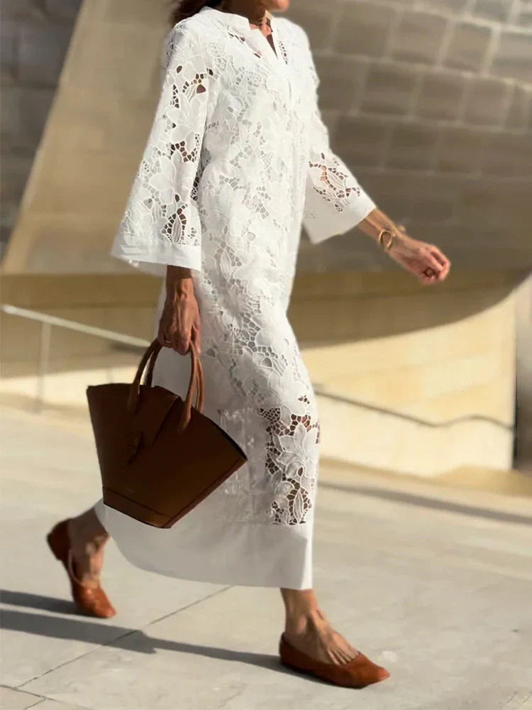 Vestido largo de encaje floral