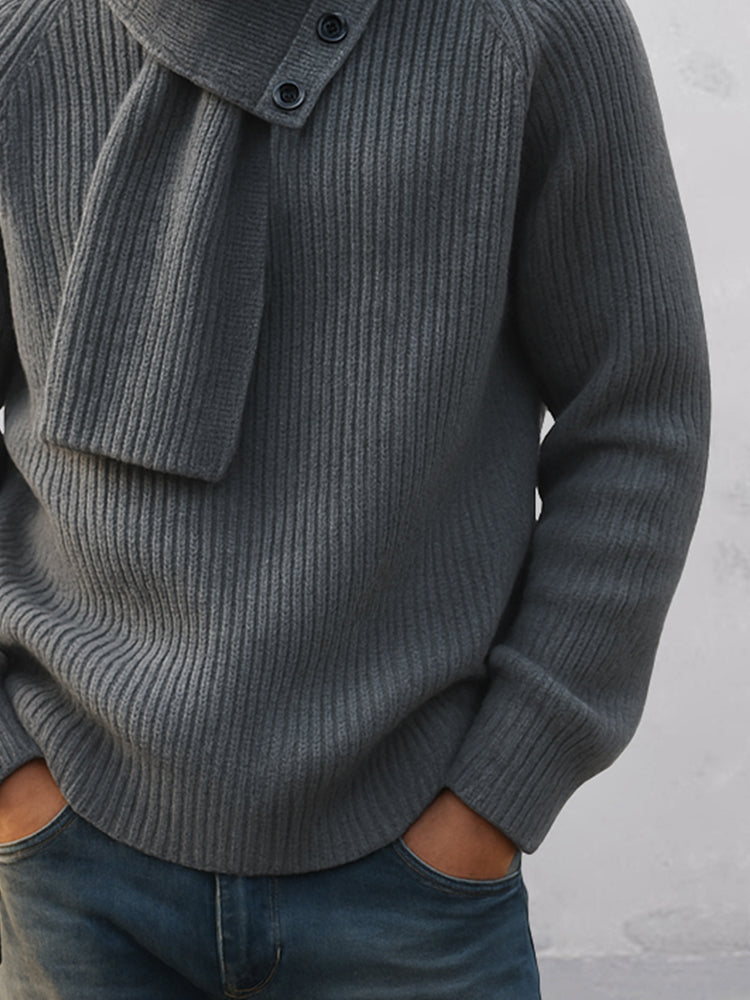 Conjunto minimalista de suéter de cuello redondo y bufanda
