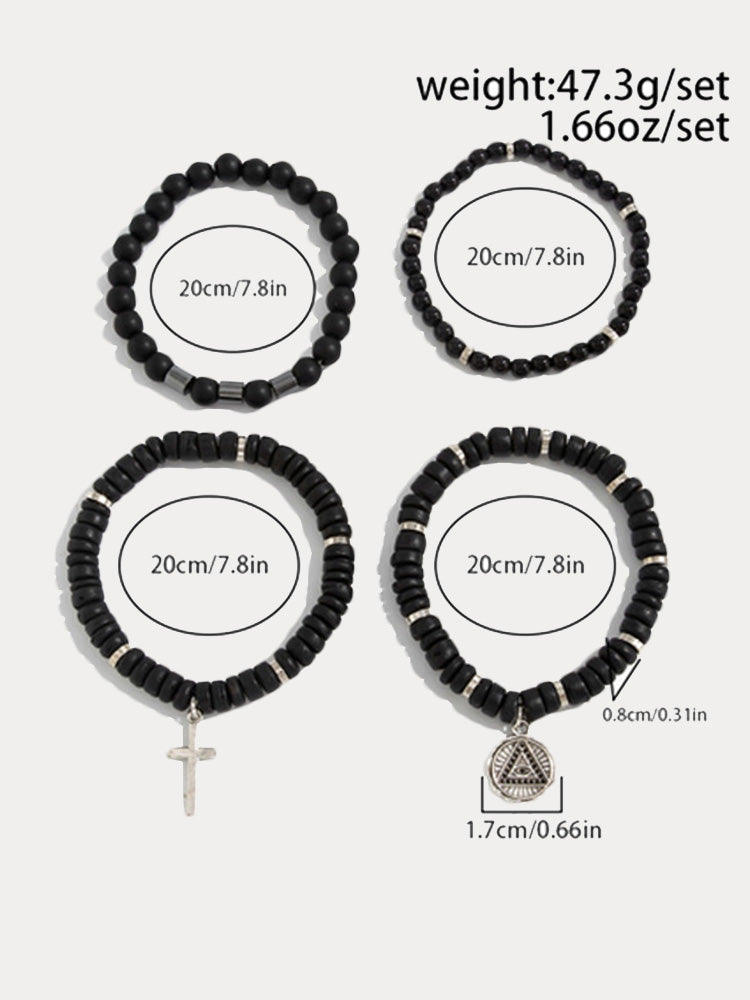 Set de 4 pulseras de cuentas con cruz
