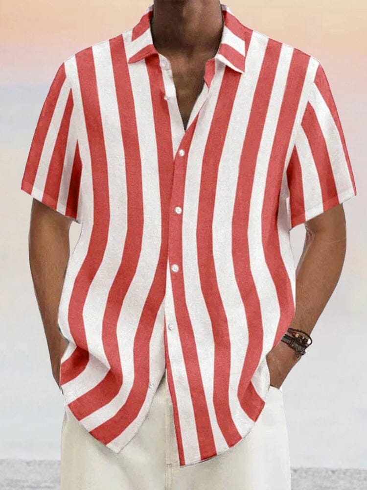 Camisa clásica de rayas de algodón y lino