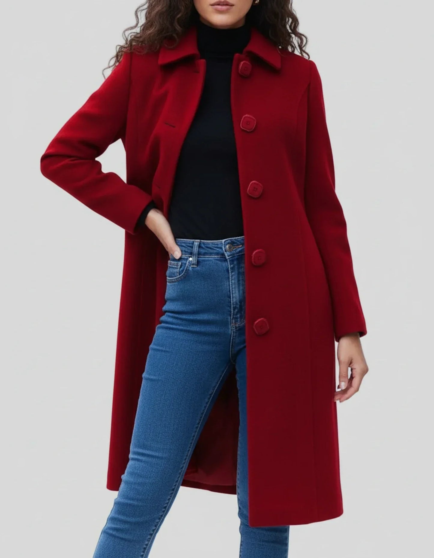 Abrigo de invierno para mujer a la moda con grandes botones y cierre único