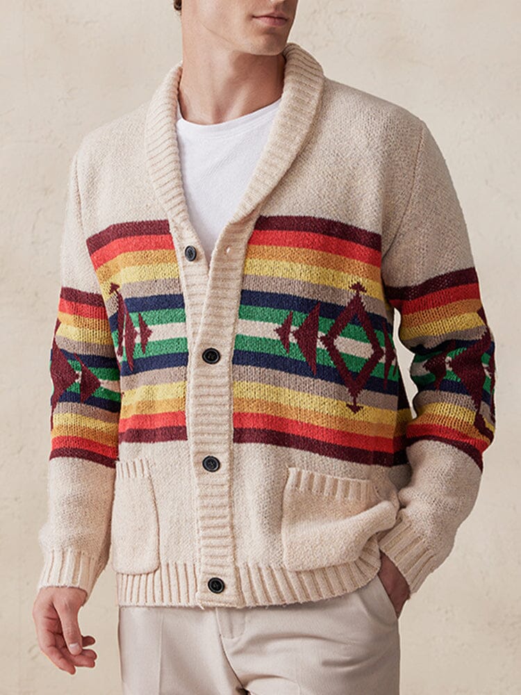 Cardigan colorido con diseño gráfico