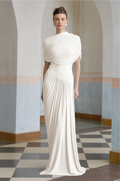 Vestido maxi plisado asimétrico