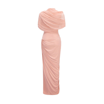 Vestido maxi plisado asimétrico