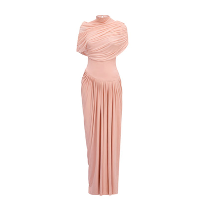 Vestido maxi plisado asimétrico