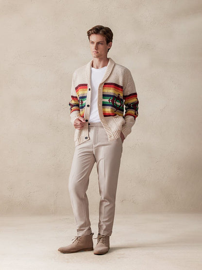 Cardigan colorido con diseño gráfico