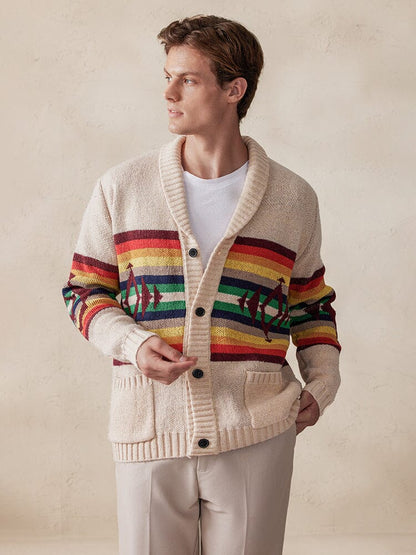 Cardigan colorido con diseño gráfico