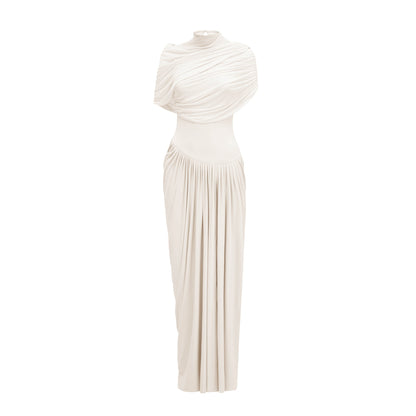 Vestido maxi plisado asimétrico