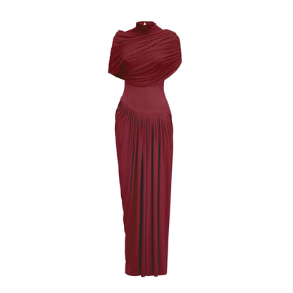 Vestido maxi plisado asimétrico