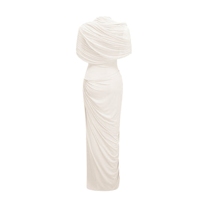 Vestido maxi plisado asimétrico