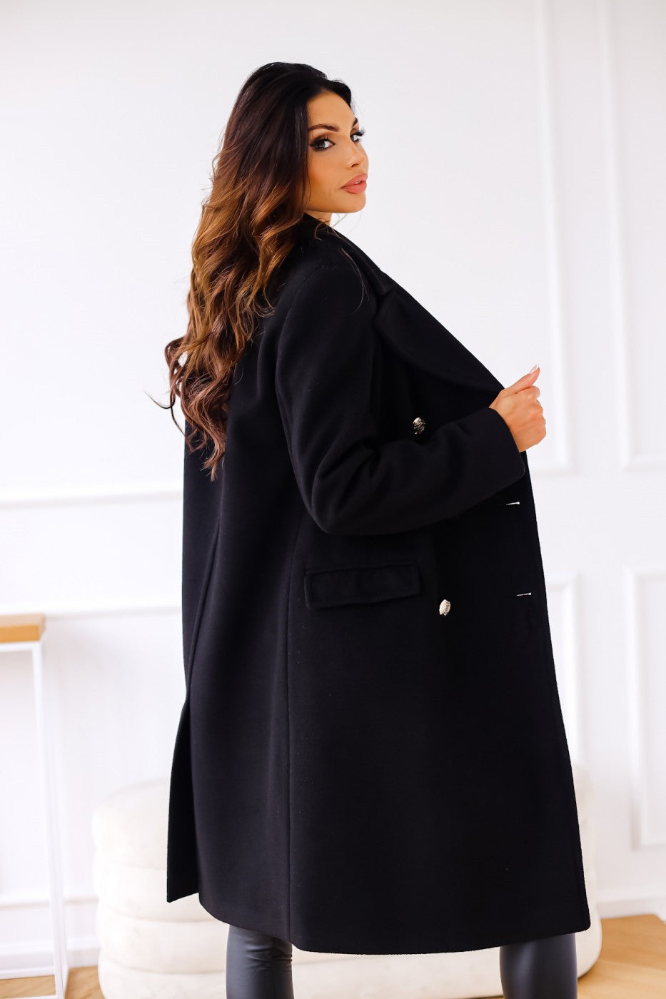 Abrigo largo de invierno para mujer de doble botonadura