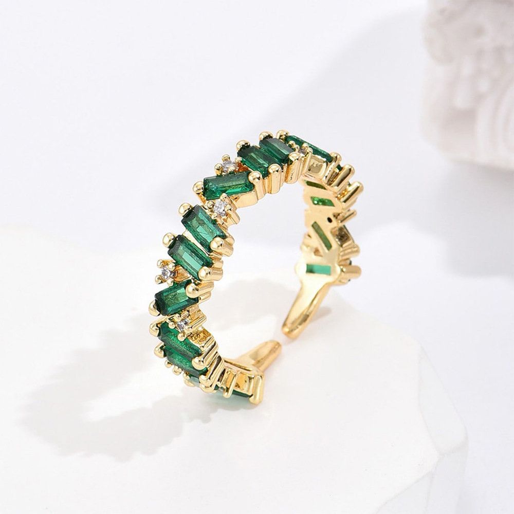 Anillo de esmeralda en corte baguette (ajustable)