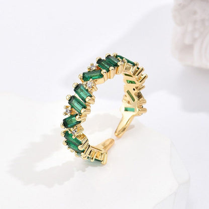Anillo de esmeralda en corte baguette (ajustable)