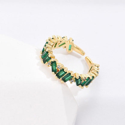 Anillo de esmeralda en corte baguette (ajustable)