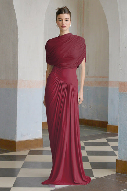 Vestido maxi plisado asimétrico