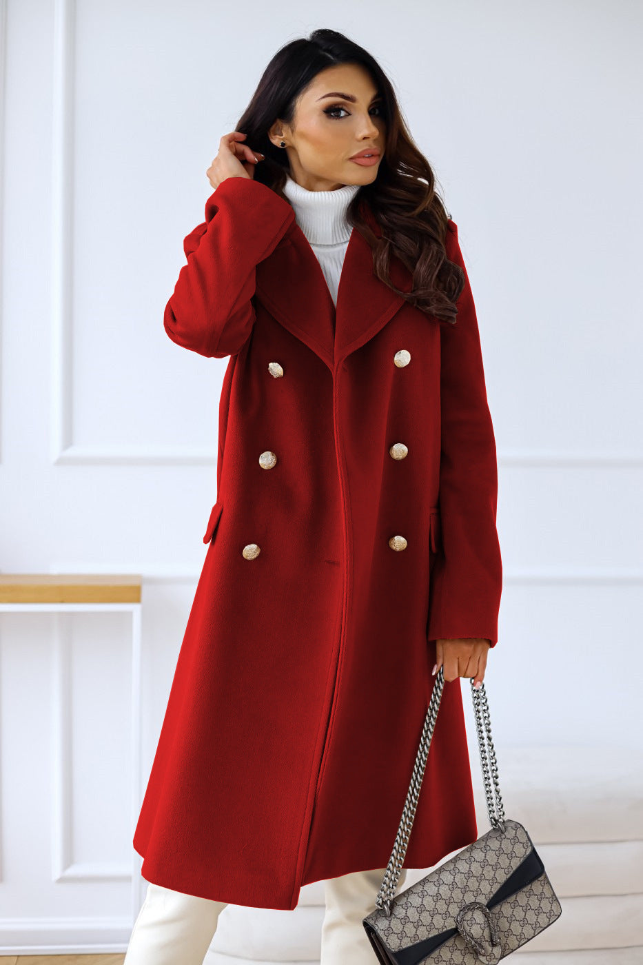 Abrigo largo de invierno para mujer de doble botonadura