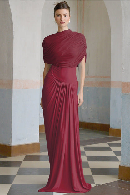Vestido maxi plisado asimétrico