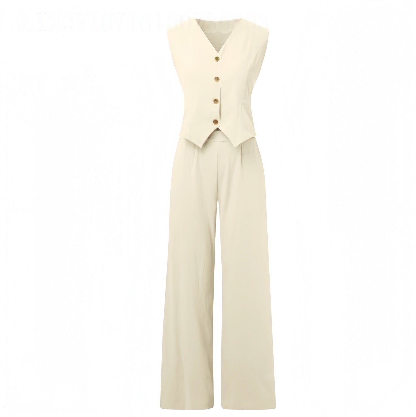Conjunto de chaleco con cuello en V y pantalones rectos sueltos