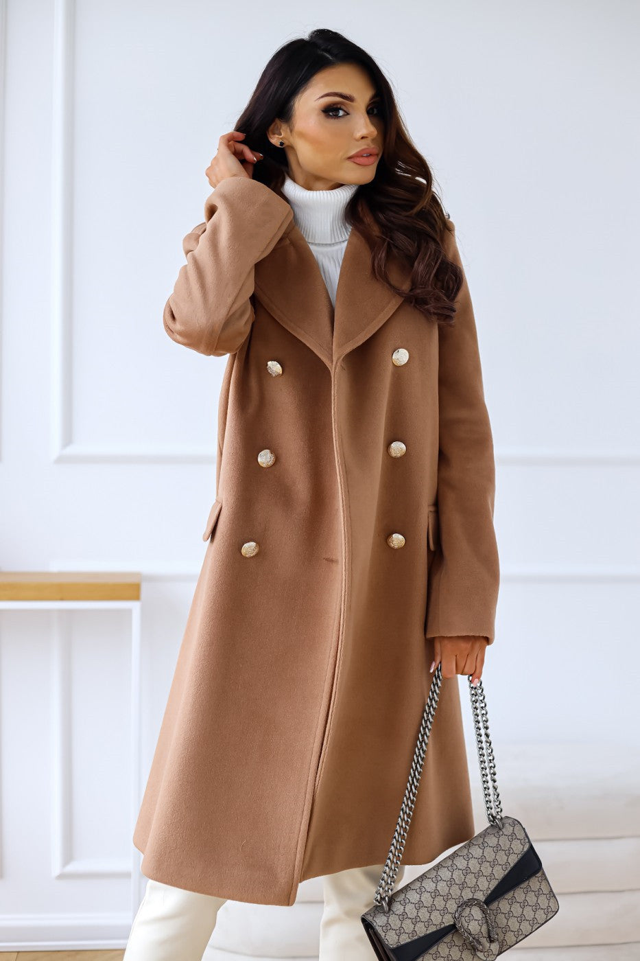 Abrigo largo de invierno para mujer de doble botonadura