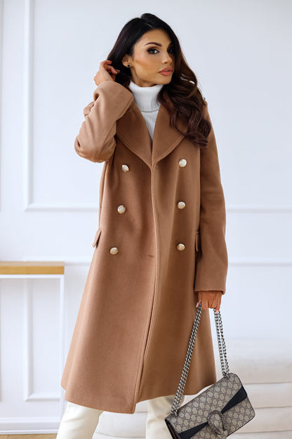 Abrigo largo de invierno para mujer de doble botonadura