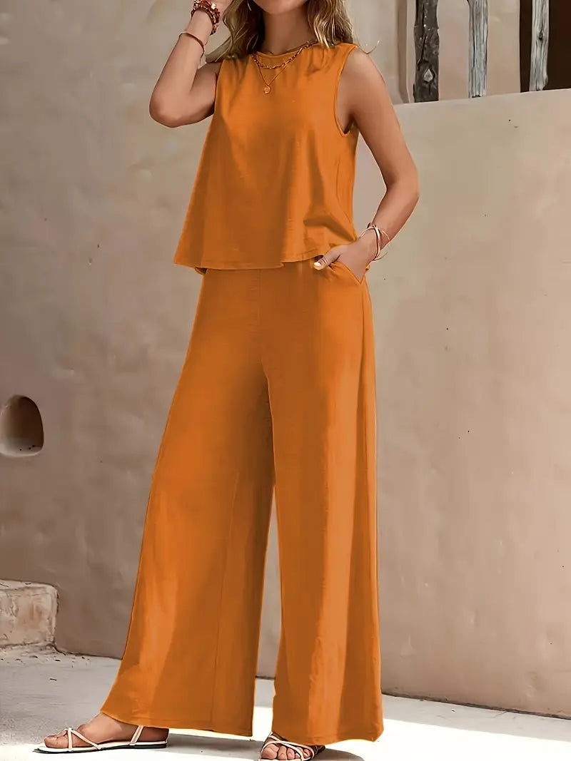 Conjunto informal de color liso para mujer