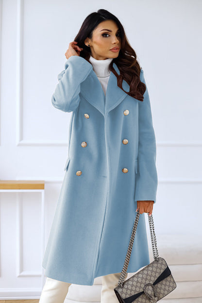 Abrigo largo de invierno para mujer de doble botonadura