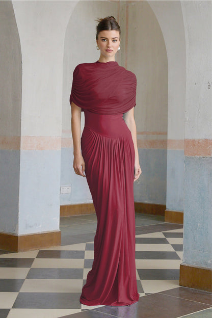 Vestido maxi plisado asimétrico