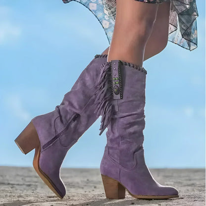 Botas Western con flecos y tacón grueso