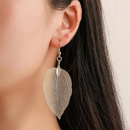 Pendientes de hoja dorada