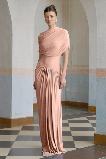Vestido maxi plisado asimétrico
