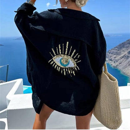 Carlota™ sobrecamisa ligera de verano con bordado de ojo en la espalda