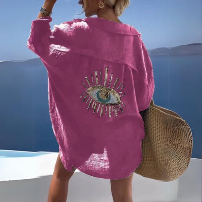Carlota™ sobrecamisa ligera de verano con bordado de ojo en la espalda