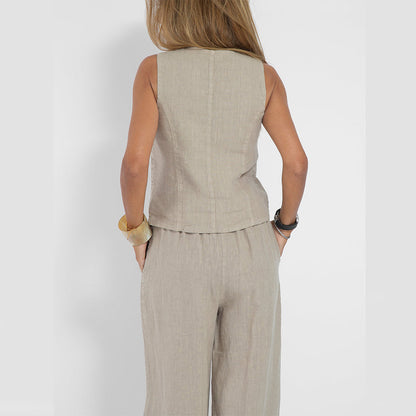 Conjunto de chaleco con cuello en V y pantalones rectos sueltos