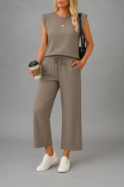 Conjunto de 2 piezas de top y pantalones anchos