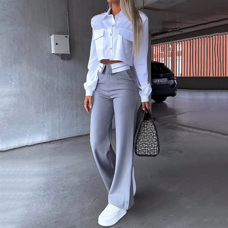 Camisa y Pantalón de traje holgado de moda para mujer(CONJUNTO)