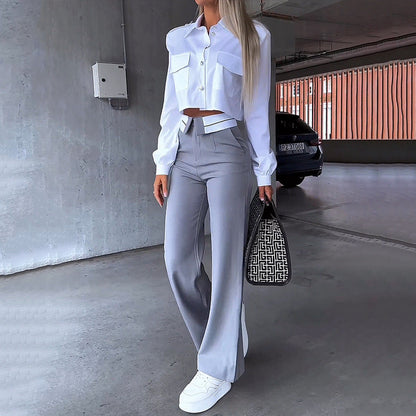 Camisa y Pantalón de traje holgado de moda para mujer(CONJUNTO)