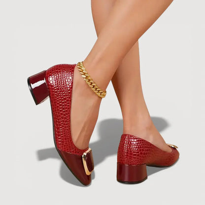 Zapatos de tacón bajo efecto cocodrilo