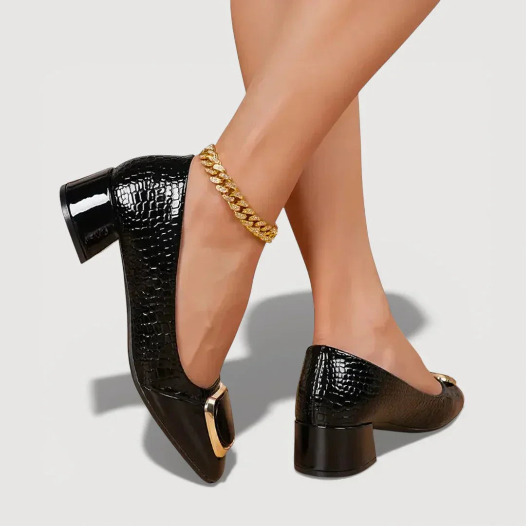 Zapatos de tacón bajo efecto cocodrilo
