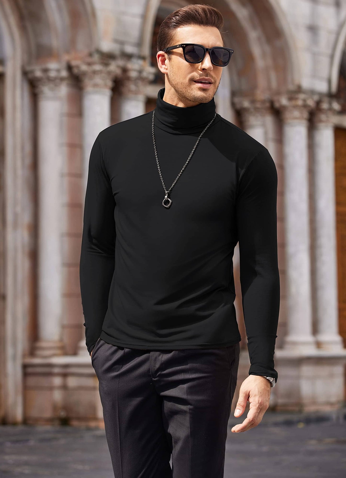 Suéter básico de algodón de cuello alto con ajuste entallado (Solo EE. UU.)