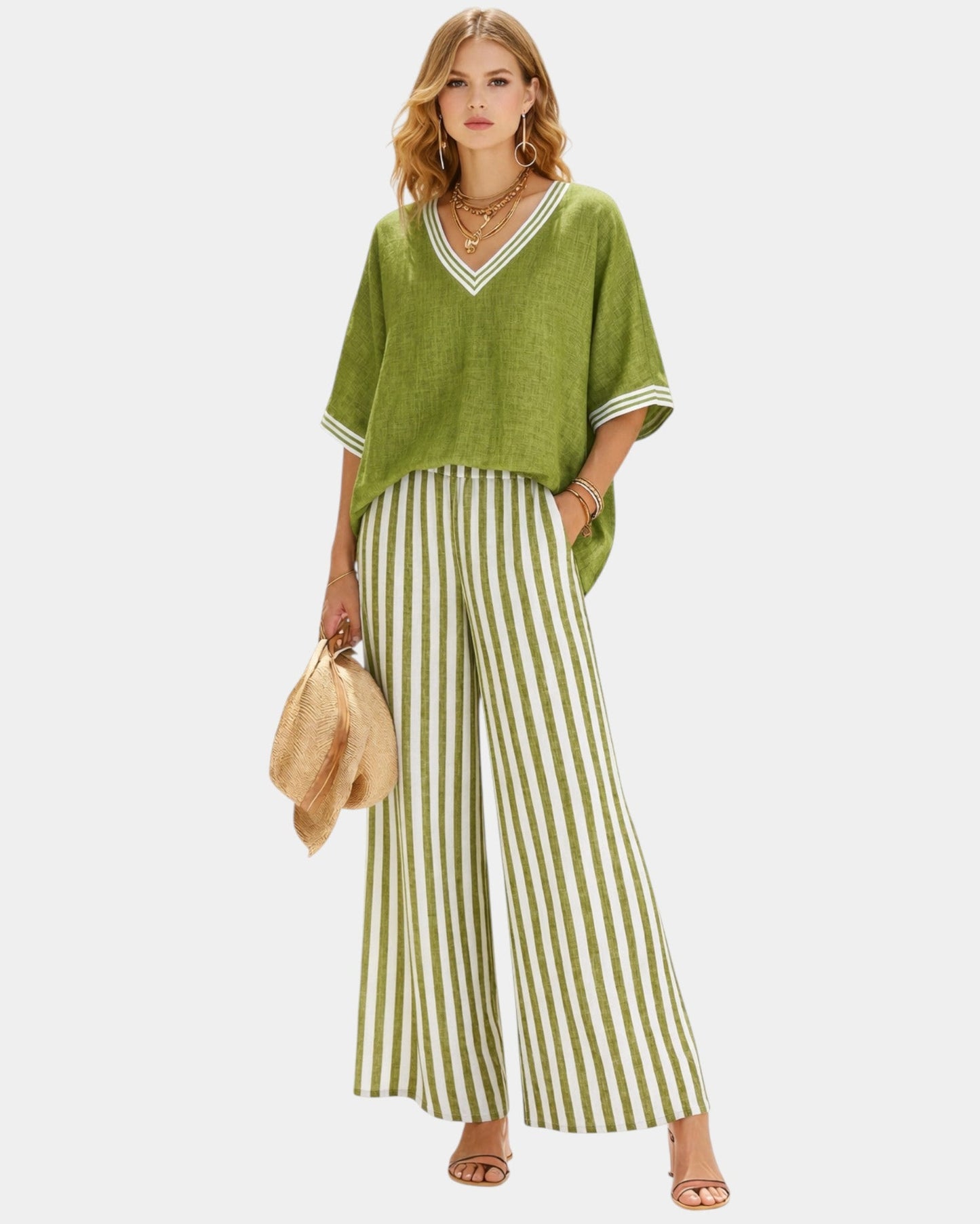 Tristane | Conjunto de pantalón y blusa a rayas