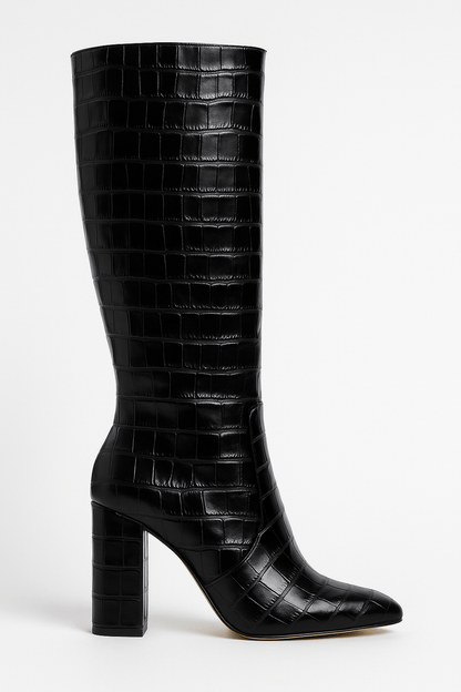 Botas de mujer con estampado y tacón cuadrado