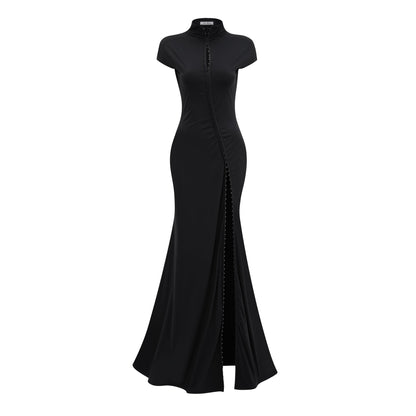 Vestido maxi negro con escote en ojo de cerradura