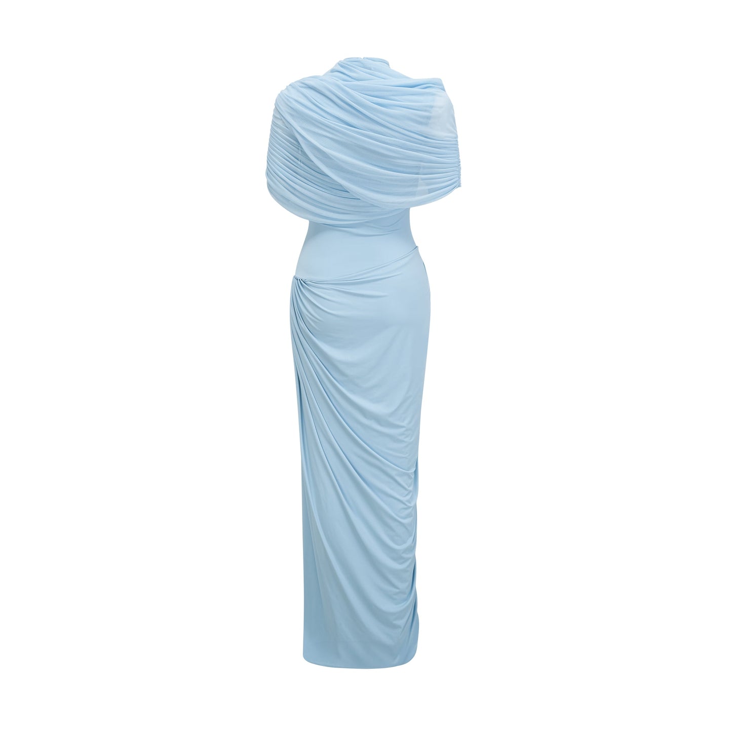 vestido maxi plisado asimétrico