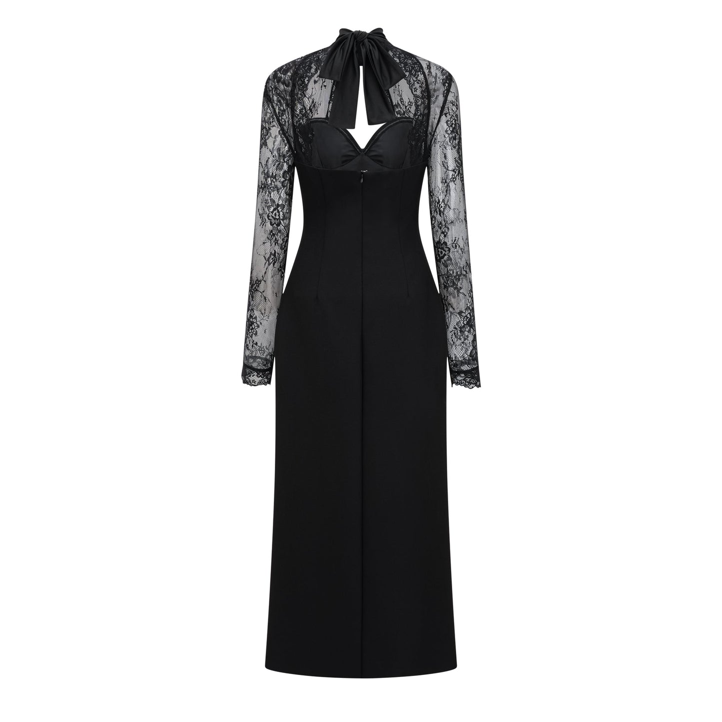 Vestido maxi con panel de encaje negro