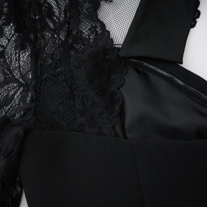 Vestido maxi con panel de encaje negro