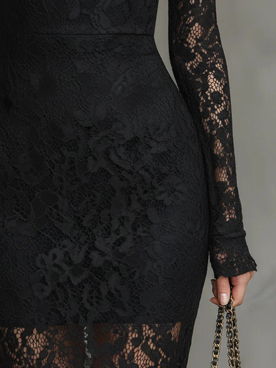 Vestido maxi de encaje con silueta sirena