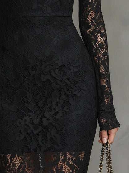 Vestido maxi de encaje con silueta sirena