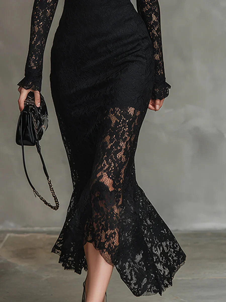 Vestido maxi de encaje con silueta sirena