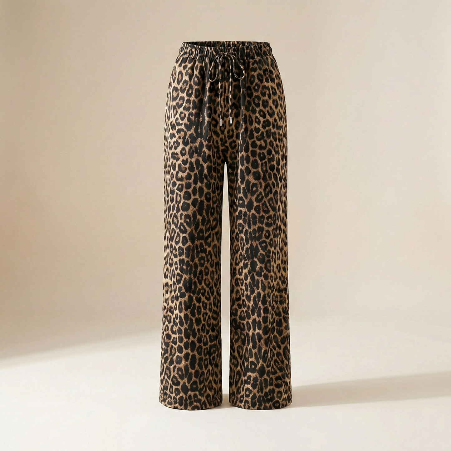 Pantalones casuales de cintura alta con estampado de leopardo