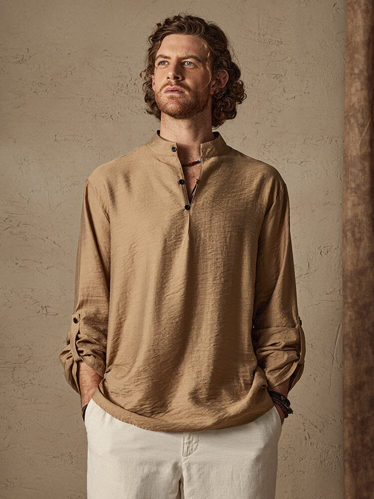 Camisa de playa de lino de manga larga